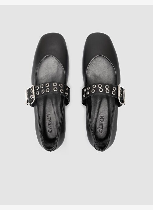 %100 Hakiki Deri Siyah Kadın Babet - Görsel 5