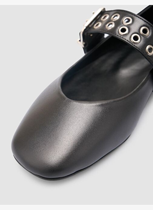 %100 Hakiki Deri Siyah Kadın Babet - Görsel 8