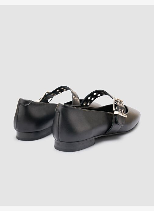 %100 Hakiki Deri Siyah Kadın Babet - Görsel 4