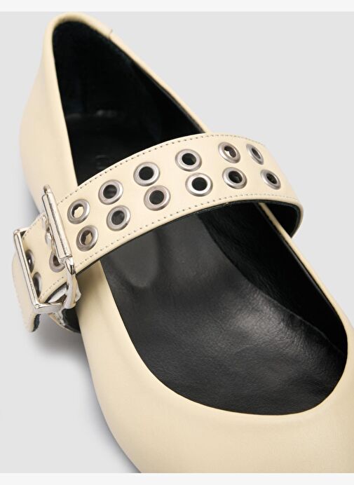 %100 Hakiki Deri Bej Kadın Babet - Görsel 7