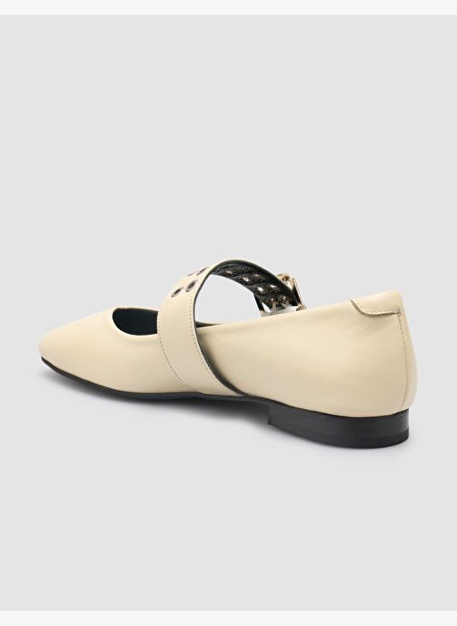 %100 Hakiki Deri Bej Kadın Babet - Görsel 6