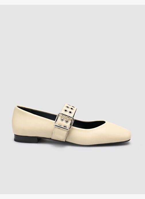 %100 Hakiki Deri Bej Kadın Babet - Görsel 2