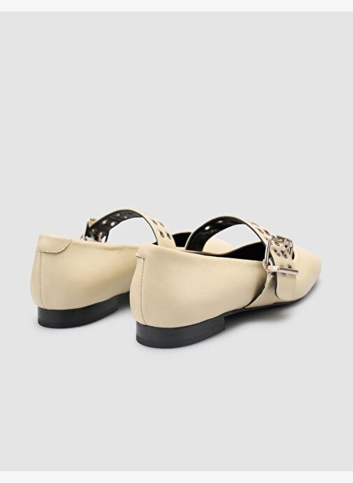 %100 Hakiki Deri Bej Kadın Babet - Görsel 4