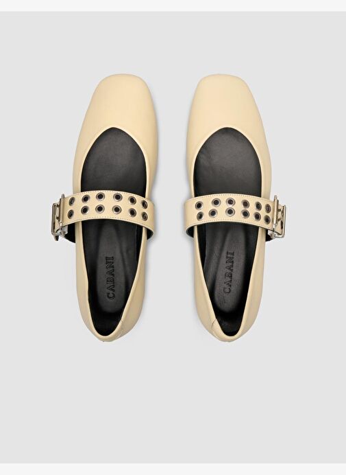 %100 Hakiki Deri Bej Kadın Babet - Görsel 5