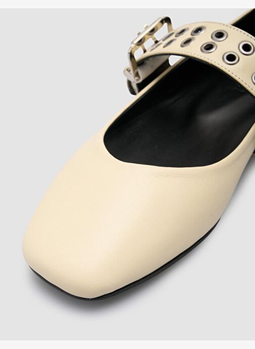 %100 Hakiki Deri Bej Kadın Babet - Görsel 8