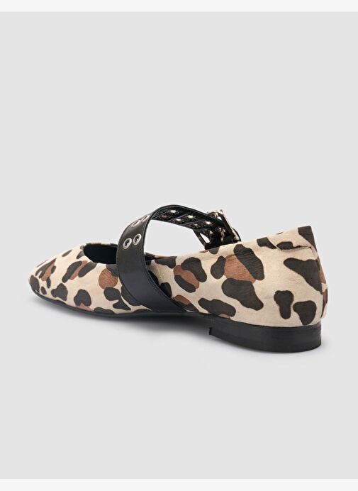 %100 Hakiki Deri Leopar Bej Kadın Babet - Görsel 6