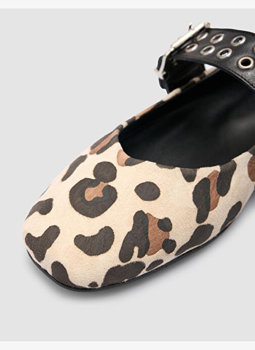 %100 Hakiki Deri Leopar Bej Kadın Babet - Görsel 8