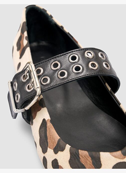 %100 Hakiki Deri Leopar Bej Kadın Babet - Görsel 7