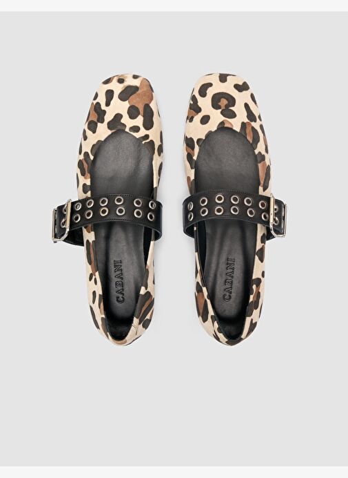 %100 Hakiki Deri Leopar Bej Kadın Babet - Görsel 5