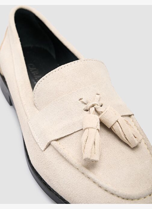 %100 Hakiki Deri Bej Süet Kadın Loafer - Görsel 7
