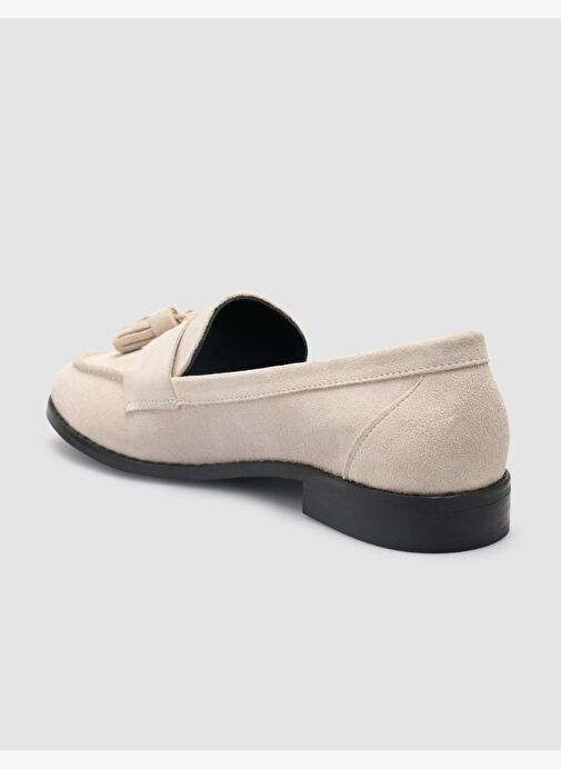 %100 Hakiki Deri Bej Süet Kadın Loafer - Görsel 6