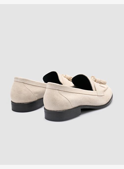 %100 Hakiki Deri Bej Süet Kadın Loafer - Görsel 4