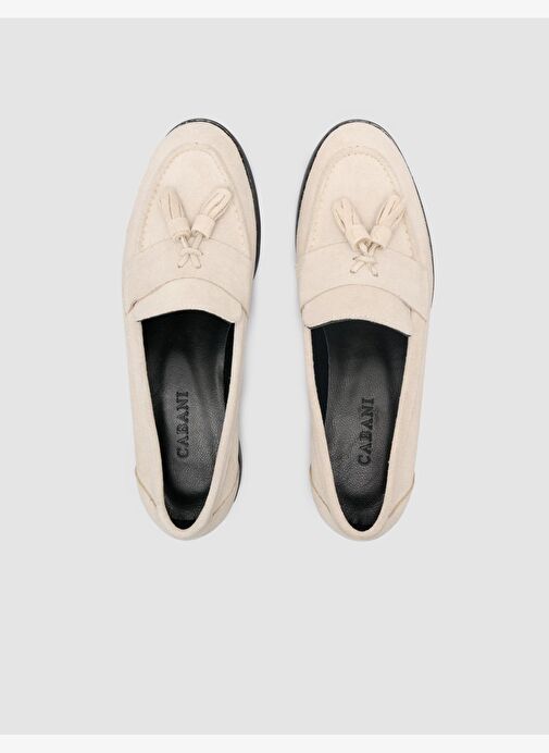 %100 Hakiki Deri Bej Süet Kadın Loafer - Görsel 5