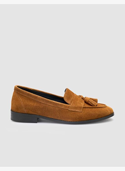 %100 Hakiki Deri Taba Süet Kadın Loafer - Görsel 2
