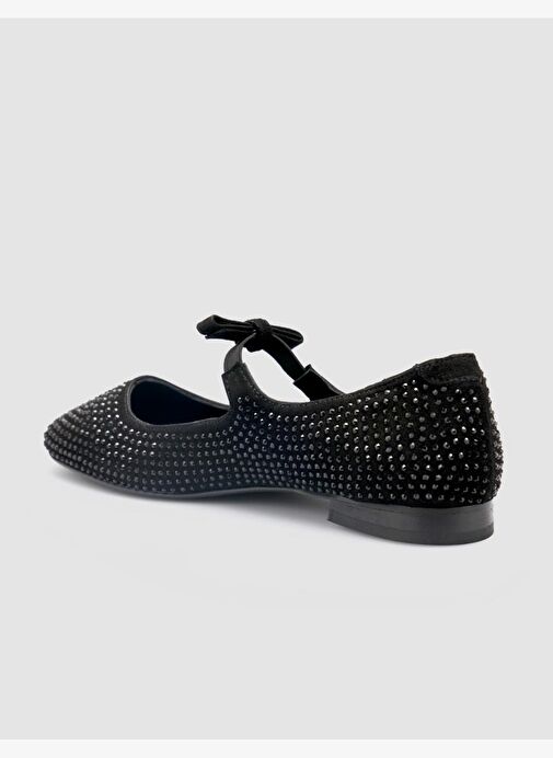 %100 Hakiki Deri Siyah Süet Taş Detaylı Kadın Babet - Görsel 6