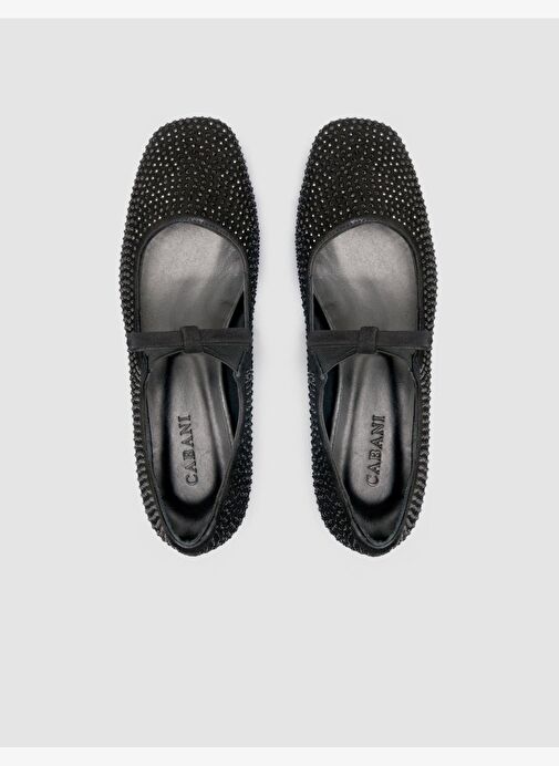 %100 Hakiki Deri Siyah Süet Taş Detaylı Kadın Babet - Görsel 5