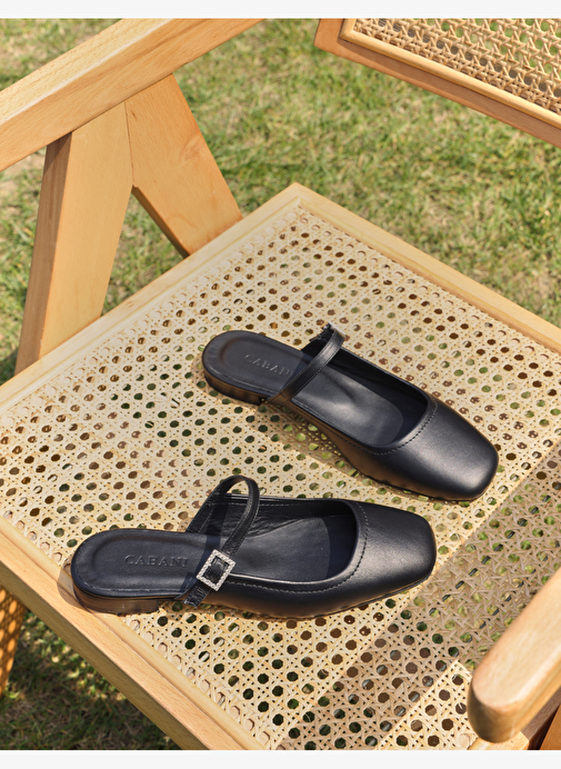 %100 Hakiki Deri Siyah Kadın Babet - Görsel 2