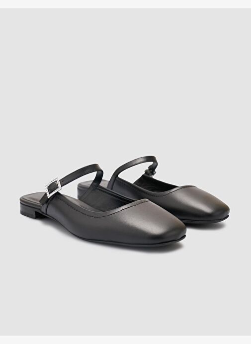 %100 Hakiki Deri Siyah Kadın Babet - Görsel 4