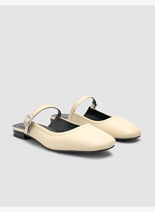 %100 Hakiki Deri Bej Kadın Babet - Görsel 3