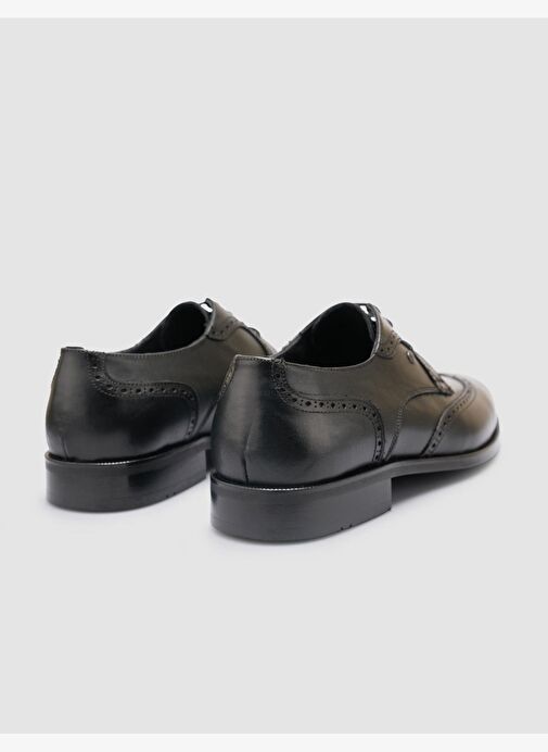 %100 Hakiki Deri Bağcık Detay Siyah Erkek Klasik Ayakkabı - Görsel 4