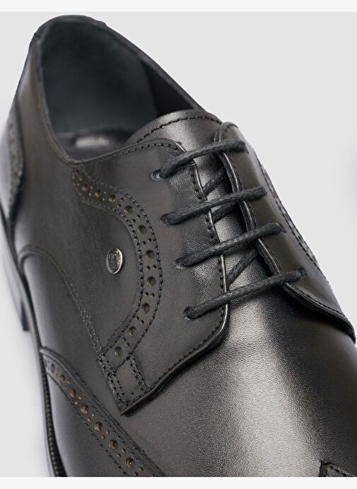 %100 Hakiki Deri Bağcık Detay Siyah Erkek Klasik Ayakkabı - Görsel 7