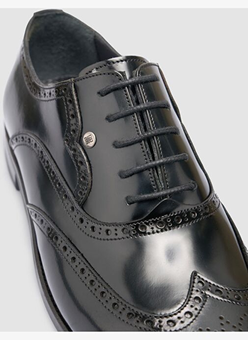 %100 Hakiki Deri Siyah Desenli Erkek Klasik Ayakkabı - Görsel 7