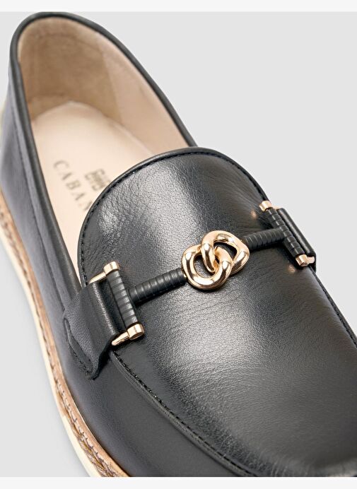 %100 Hakiki Deri Siyah Kadın Loafer - Görsel 7