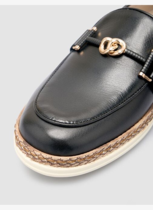 %100 Hakiki Deri Siyah Kadın Loafer - Görsel 8