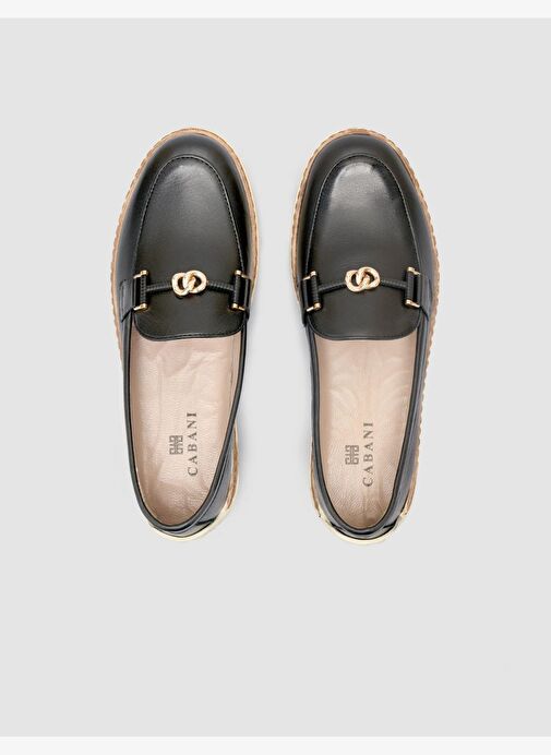 %100 Hakiki Deri Siyah Kadın Loafer - Görsel 5