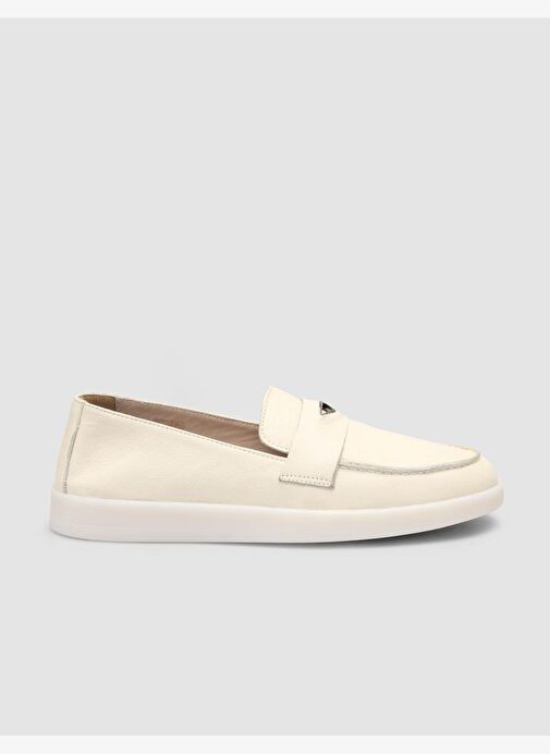 %100 Hakiki Deri Bej Kadın Loafer - Görsel 2