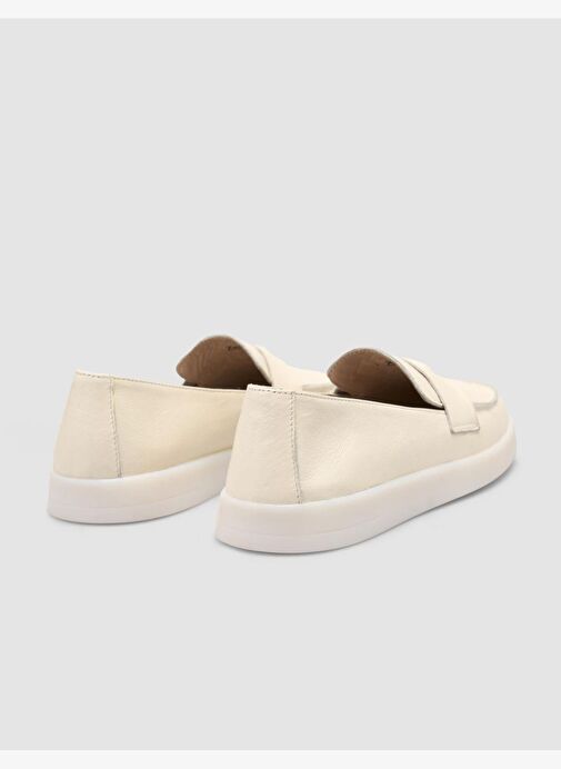 %100 Hakiki Deri Bej Kadın Loafer - Görsel 4