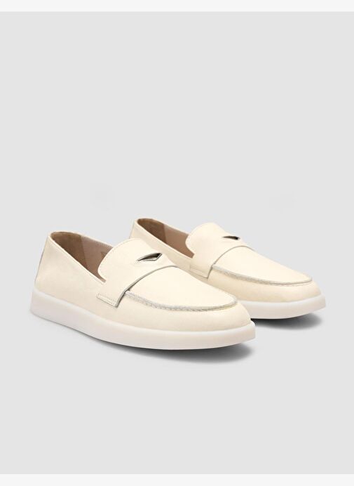 %100 Hakiki Deri Bej Kadın Loafer - Görsel 3