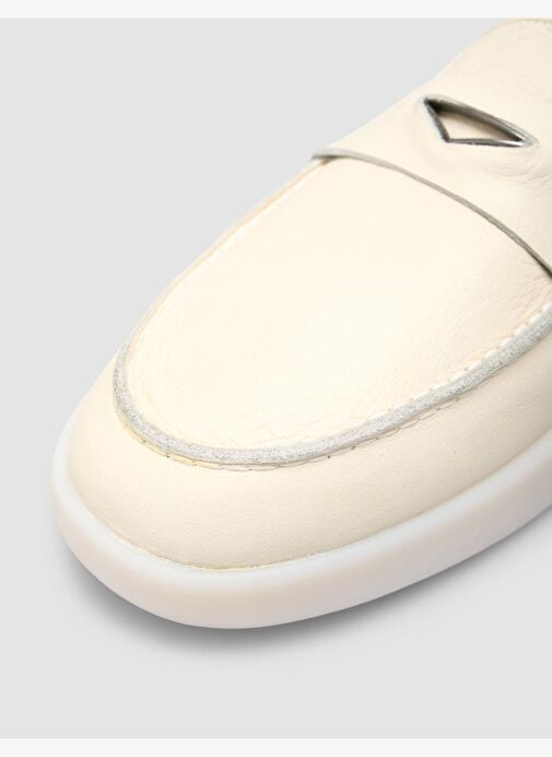 %100 Hakiki Deri Bej Kadın Loafer - Görsel 8
