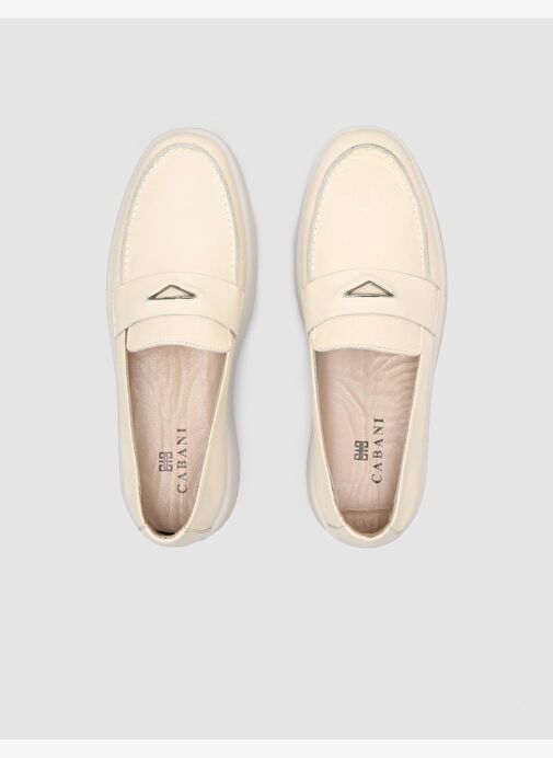 %100 Hakiki Deri Bej Kadın Loafer - Görsel 5