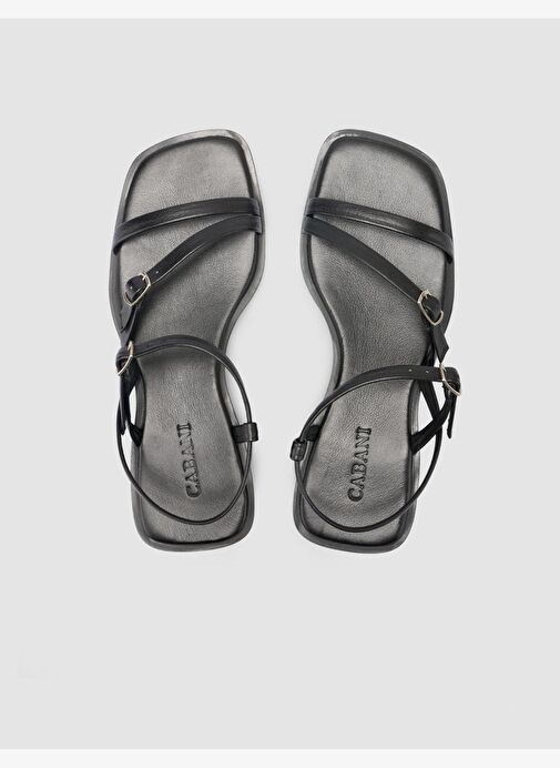 %100 Hakiki Deri Siyah Kadın Sandalet - Görsel 5