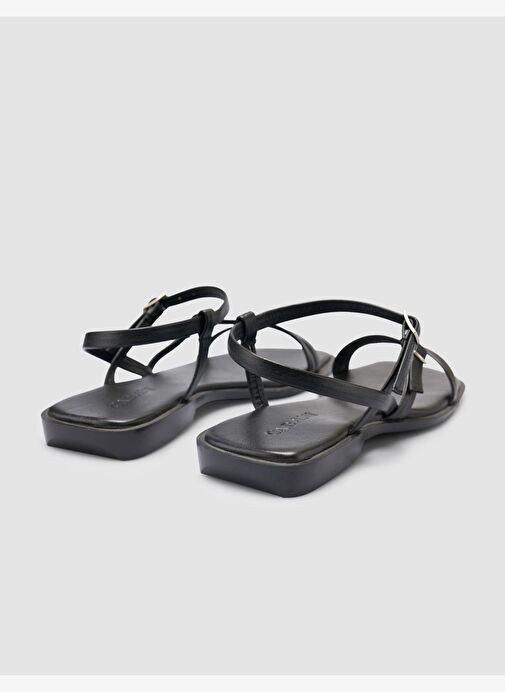 %100 Hakiki Deri Siyah Kadın Sandalet - Görsel 4