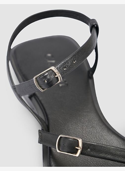 %100 Hakiki Deri Siyah Kadın Sandalet - Görsel 7