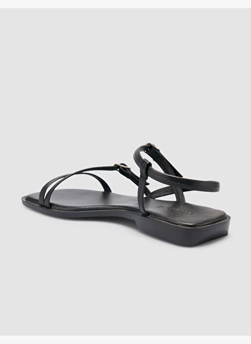 %100 Hakiki Deri Siyah Kadın Sandalet - Görsel 6