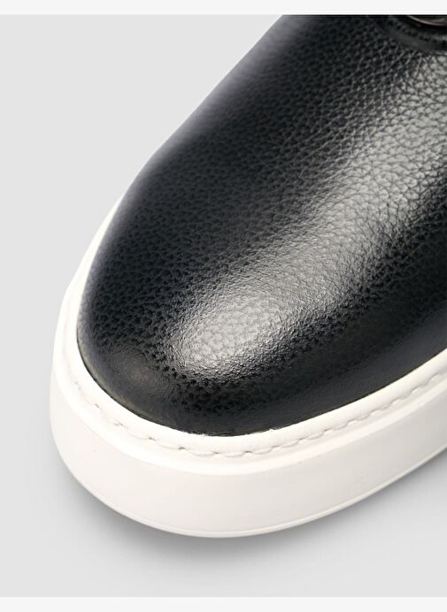 %100 Hakiki Deri Siyah Logo Detaylı Erkek Günlük Ayakkabı - Görsel 8