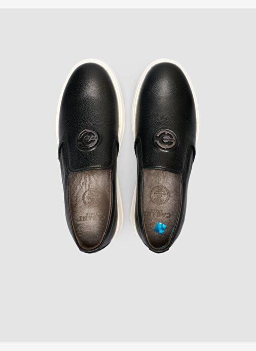 %100 Hakiki Deri Siyah Logo Detaylı Erkek Günlük Ayakkabı - Görsel 5