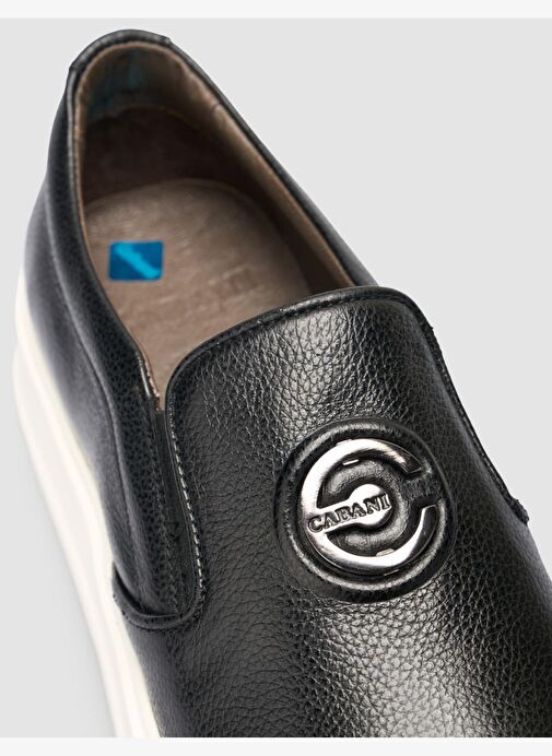 %100 Hakiki Deri Siyah Logo Detaylı Erkek Günlük Ayakkabı - Görsel 7