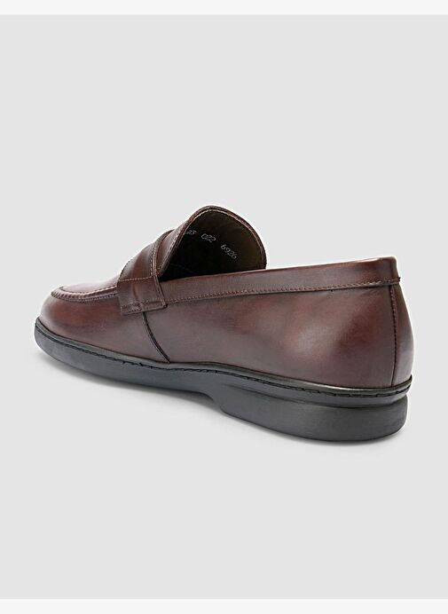 %100 Hakiki Deri Düz Kahverengi Erkek Loafer - Görsel 6