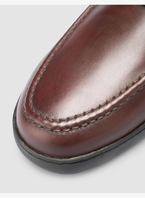 %100 Hakiki Deri Düz Kahverengi Erkek Loafer - Görsel 8