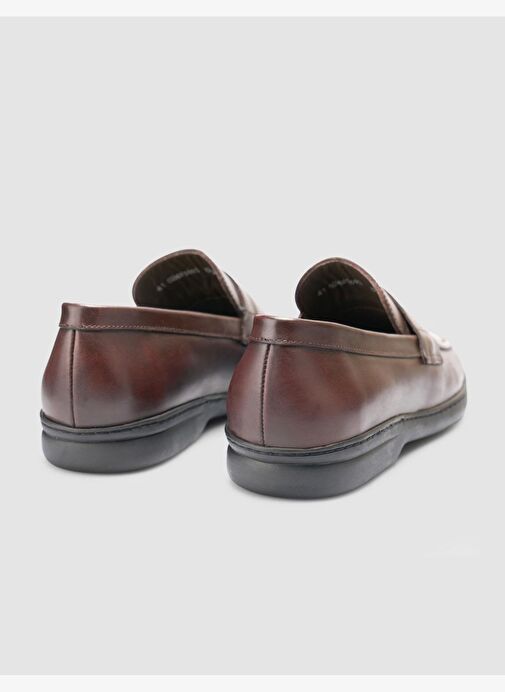 %100 Hakiki Deri Düz Kahverengi Erkek Loafer - Görsel 4