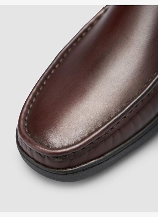 %100 Hakiki Deri Dikiş Detaylı Kahverengi Loafer Ayakkabı - Görsel 8