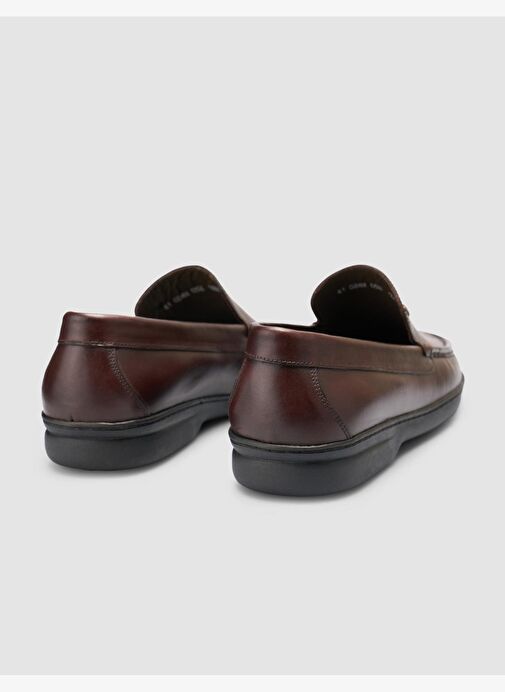%100 Hakiki Deri Dikiş Detaylı Kahverengi Loafer Ayakkabı - Görsel 4