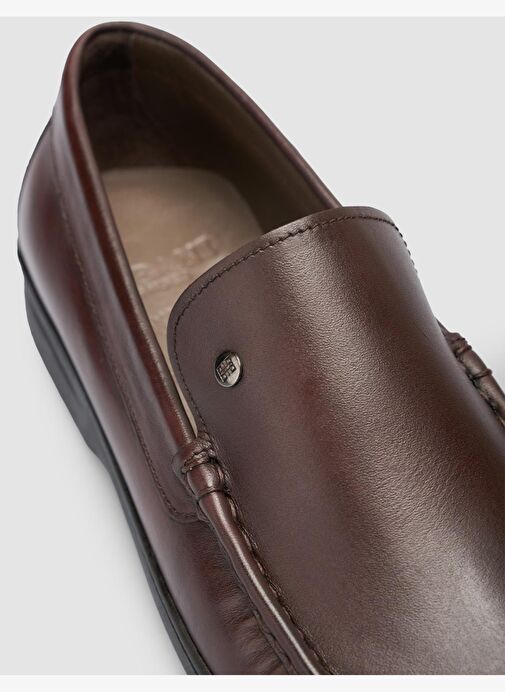 %100 Hakiki Deri Dikiş Detaylı Kahverengi Loafer Ayakkabı - Görsel 7