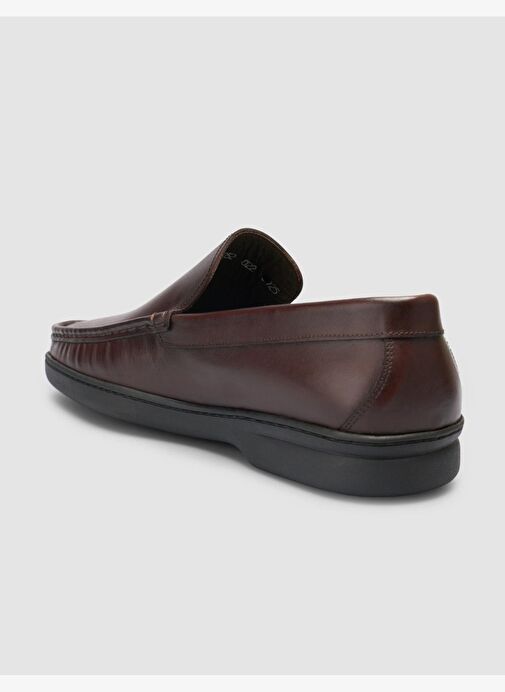 %100 Hakiki Deri Dikiş Detaylı Kahverengi Loafer Ayakkabı - Görsel 6