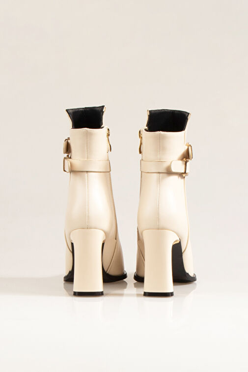 Nemesis Fermuarlı Topuklu Kadın Bot Bej - Görsel 7