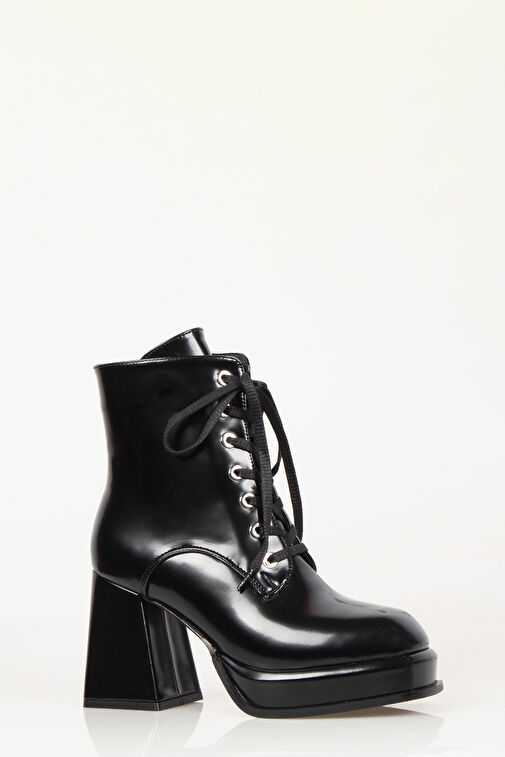 Nemesis Bağcıklı Fermuarlı Platform Topuklu Kadın Bot Siyah - Görsel 5